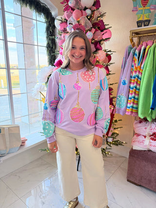 Belle Cher purple holiday sweater styled on model - House of Me boutique Norman OK