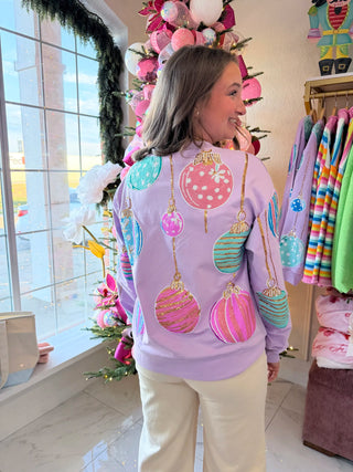 Belle Cher purple holiday sweater close up view - House of Me boutique Norman OK