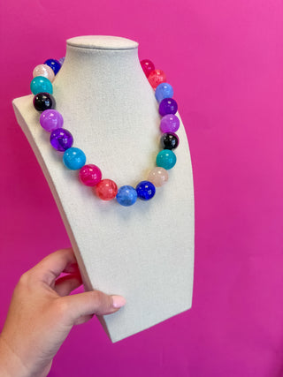 Blue purple and pink statement bead necklace by Golden Lily - House of Me boutique Norman OK