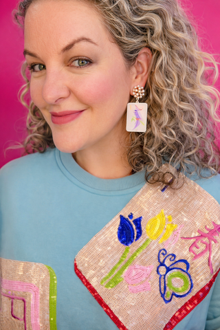 Mahjong bird bam earrings by Golden Lily styled view - House of Me boutique Norman OK