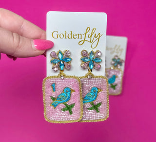 Mahjong bird bam seed bead earrings by Golden Lily - House of Me boutique Norman OK