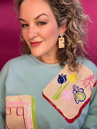 Mahjong dot bam crack tile earrings by Golden Lily styled view - House of Me boutique Norman OK