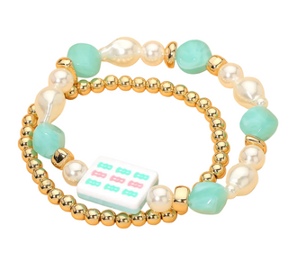 Mahjong 9 bam pearl stackable bracelet by Golden Lily - House of Me boutique Norman OK