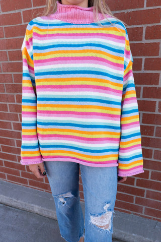 Rainbow Hibiscus multicolor striped mock neck sweater - House of Me boutique Norman OK