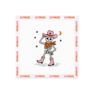 Howdy Boo cowgirl skeleton Halloween needlepoint canvas by Duo Threads - House of Me boutique Norman OK