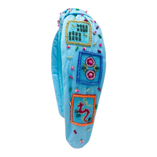 Blue mahjong tile headband by Golden Lily - House of Me boutique Norman OK