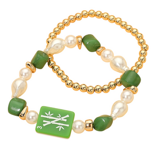 Mahjong 3 bam pearl stackable bracelet by Golden Lily - House of Me boutique Norman OK