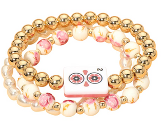 Mahjong 2 dot triple flower bracelet by Golden Lily - House of Me boutique Norman OK
