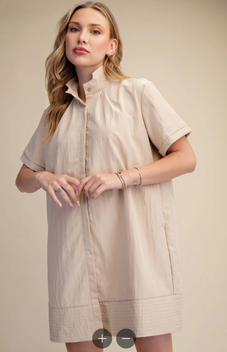 Joyce Stand Collar Mini Shirt Dress
