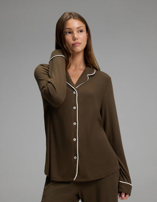 Women's Bamboo Rib-Knit Classic Long Sleeve Pajama Top.