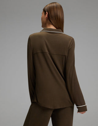 Women's Bamboo Rib-Knit Classic Long Sleeve Pajama Top.