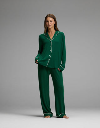 Women's Bamboo Rib-Knit Classic Long Sleeve Pajama Top.