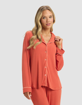 Women's Bamboo Rib-Knit Classic Long Sleeve Pajama Top.