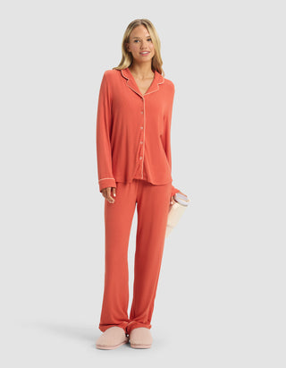 Women's Bamboo Rib-Knit Classic Long Sleeve Pajama Top.