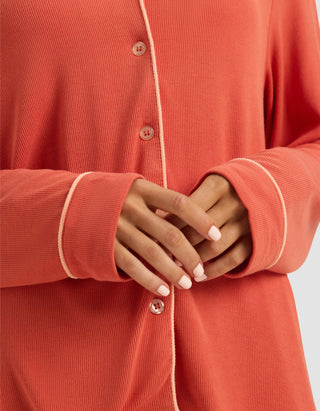 Women's Bamboo Rib-Knit Classic Long Sleeve Pajama Top.