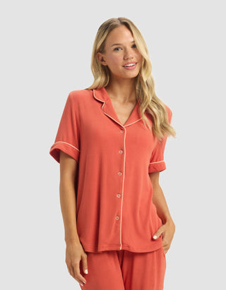 Women's Bamboo Rib-Knit Classic Short Sleeve Pajama Top.