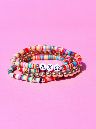Miley sorority beaded bracelet stack with Greek letter beads by Duo Threads - House of Me boutique Norman OK