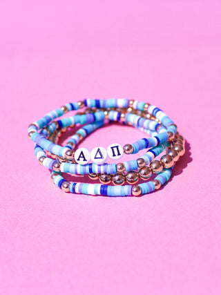 Miley sorority beaded bracelet stack with Greek letter beads by Duo Threads - House of Me boutique Norman OK