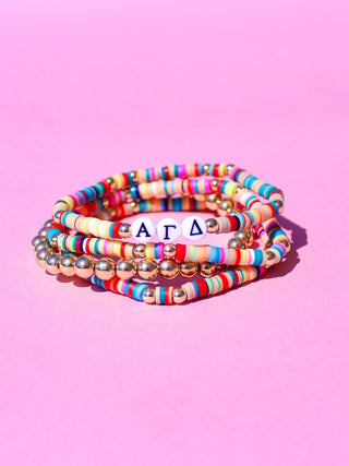 Miley sorority beaded bracelet stack with Greek letter beads by Duo Threads - House of Me boutique Norman OK