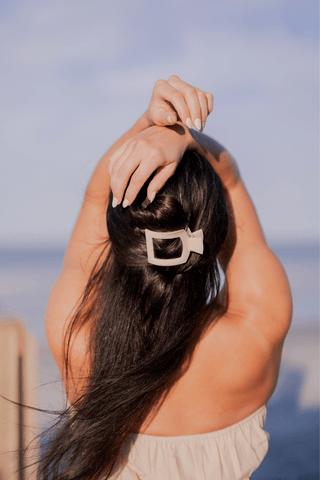 Almond beige medium flat square hair clip by Teleties - House of Me boutique Norman OK