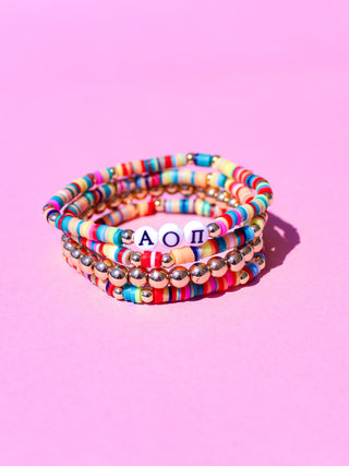 Miley sorority beaded bracelet stack with Greek letter beads by Duo Threads - House of Me boutique Norman OK