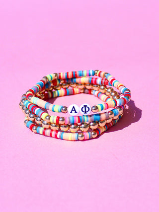 Miley sorority beaded bracelet stack with Greek letter beads by Duo Threads - House of Me boutique Norman OK
