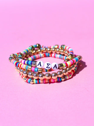 Miley sorority beaded bracelet stack with Greek letter beads by Duo Threads - House of Me boutique Norman OK