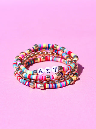 Miley sorority beaded bracelet stack with Greek letter beads by Duo Threads - House of Me boutique Norman OK