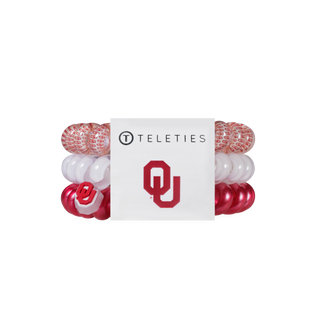 Boomer Sooner OU large spiral hair ties by Teleties, game day accessory - House of Me boutique Norman OK