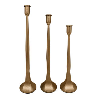 Gold Cast Iron Taper Candle Holders, Set of 3.