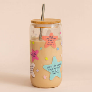 Bible Verse Glass Can.