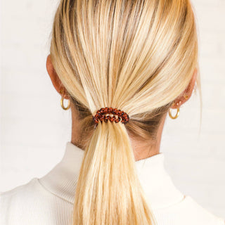 Tortoise small spiral hair ties by Teleties close up view - House of Me boutique Norman OK