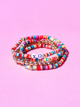Miley sorority beaded bracelet stack with Greek letter beads by Duo Threads - House of Me boutique Norman OK