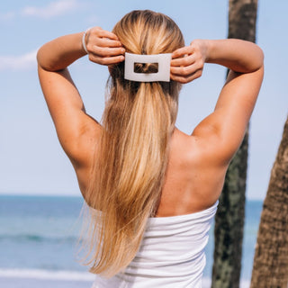 Coconut white large flat rectangle hair clip by Teleties - House of Me boutique Norman OK