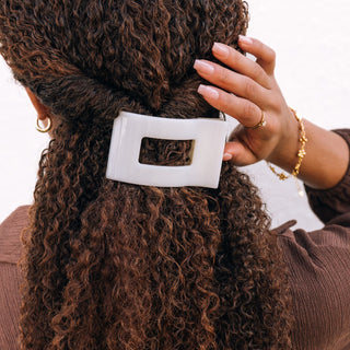 Coconut white medium flat rectangle hair clip by Teleties - House of Me boutique Norman OK