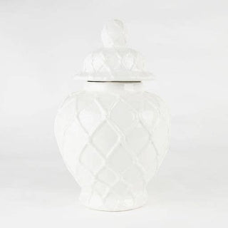 White Textured Ginger Jar with Lid, Large.