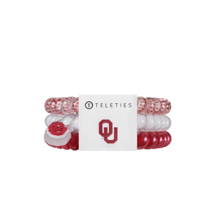 Boomer Sooner OU small spiral hair ties by Teleties, game day accessory - House of Me boutique Norman OK