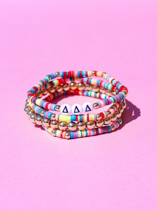 Miley sorority beaded bracelet stack with Greek letter beads by Duo Threads - House of Me boutique Norman OK