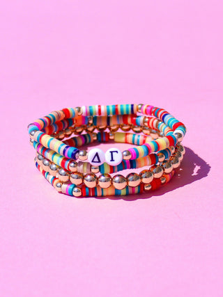 Miley sorority beaded bracelet stack with Greek letter beads by Duo Threads - House of Me boutique Norman OK