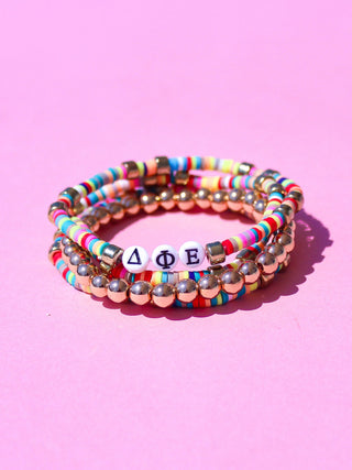 Miley sorority beaded bracelet stack with Greek letter beads by Duo Threads - House of Me boutique Norman OK