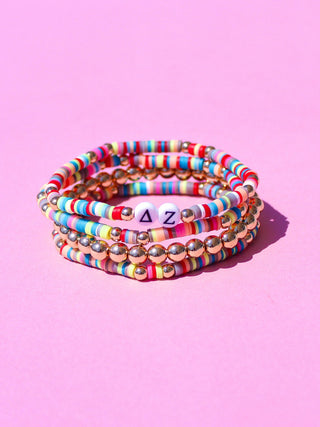 Miley sorority beaded bracelet stack with Greek letter beads by Duo Threads - House of Me boutique Norman OK