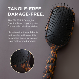 Tortoise detangler hair brush by Teleties close up view - House of Me boutique Norman OK