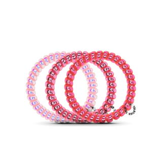 Think Pink small spiral hair ties by Teleties styled view - House of Me boutique Norman OK