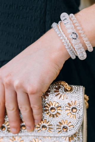 Silver Slay small spiral hair ties by Teleties close up view - House of Me boutique Norman OK