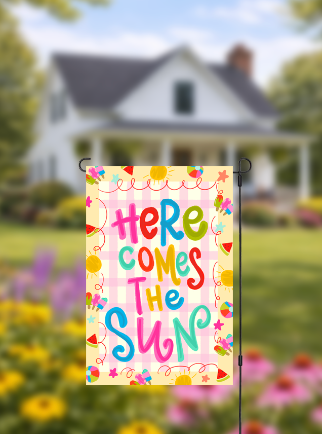 Here Comes The Sun Garden Flag- Doodles By Rebekah