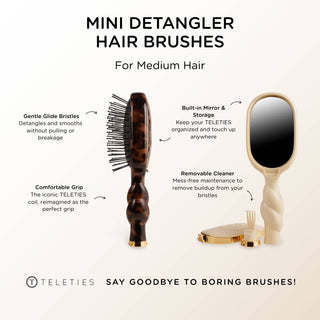 Tortoise mini detangler hair brush by Teleties close up view - House of Me boutique Norman OK