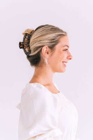 Tortoise large open hair clip by Teleties close up view - House of Me boutique Norman OK