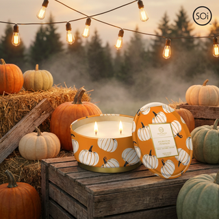 Heirloom Pumpkin Lux 12oz Tin back view - House of Me boutique Norman OK