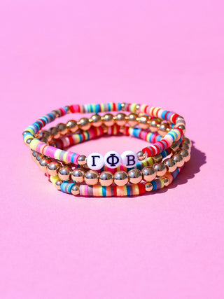 Miley sorority beaded bracelet stack with Greek letter beads by Duo Threads - House of Me boutique Norman OK