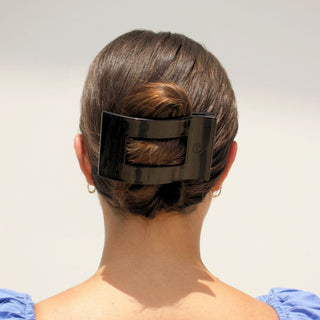 Jet black large flat rectangle hair clip by Teleties - House of Me boutique Norman OK
